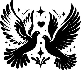 wedding doves vector illustration silhouette laser cutting black and white shape