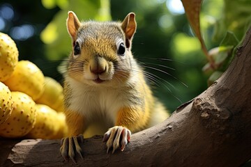 Squirrel enjoying fresh corn in nature., generative IA
