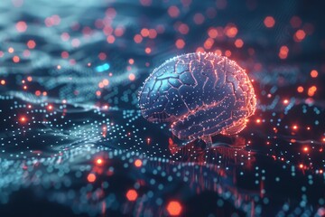Futuristic AI brain network, coding sequences pulsating across neural pathways in a display of artificial intelligence , 3D illustration - obrazy, fototapety, plakaty