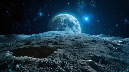 beautiful moon podium in outer space.
