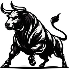proud strong fierce bull vector illustration silhouette laser cutting black and white shape