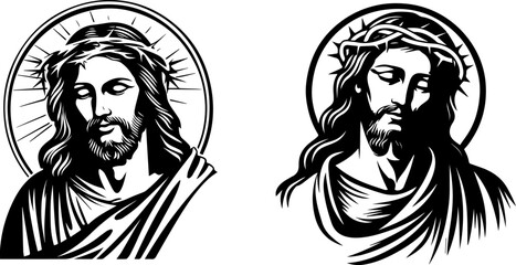 Fototapeta na wymiar Jesus Christ son of God, savior, sketh vector illustration silhouette laser cutting black and white shape