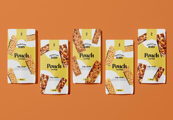 Top View of Five Pouches Mockup - obrazy, fototapety, plakaty
