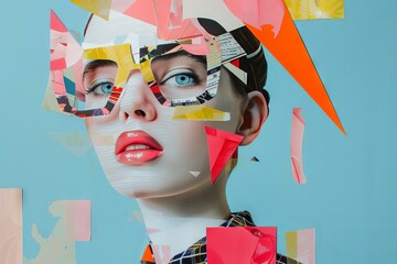 Modern art collage portrait of fashionable young woman, trendy paper composition
