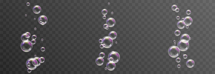 Vector soap bubbles png. Flying soap bubbles. Soap bubbles with various reflections. Detergent, soap, shampoo, foam.