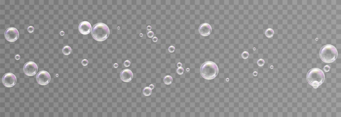 Vector soap bubbles png. Flying soap bubbles. Soap bubbles with various reflections. Detergent, soap, shampoo, foam.