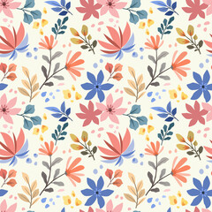 Fototapeta na wymiar blooming colorful flowers and leaf seamless pattern. This pattern can be used for fabric textile wallpaper.