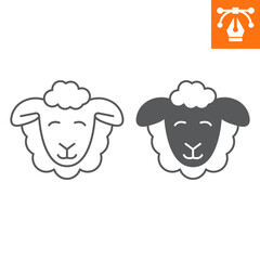 Sheep line and solid icon, outline style icon for web site or mobile app, Easter and farm, happy sheep face vector icon, simple vector illustration, vector graphics with editable strokes.