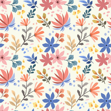 blooming colorful flowers and leaf seamless pattern. This pattern can be used for fabric textile wallpaper.
