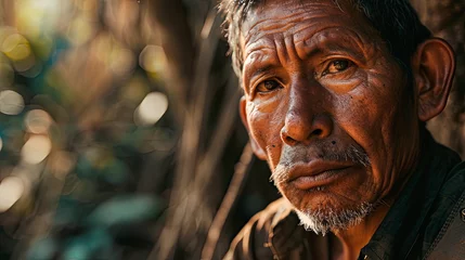 Papier Peint photo autocollant Brésil Close up face of tribe people in Amazon jungle, rainforest