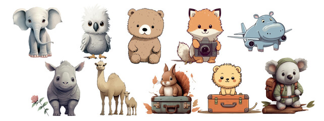 Adorable Collection of Illustrated Baby Animals and Objects, Perfect for Children’s Books, Educational Materials, and Nursery