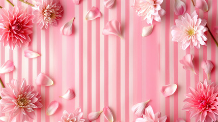 Romantic Pink Dahlia and Rose Stripe Pattern