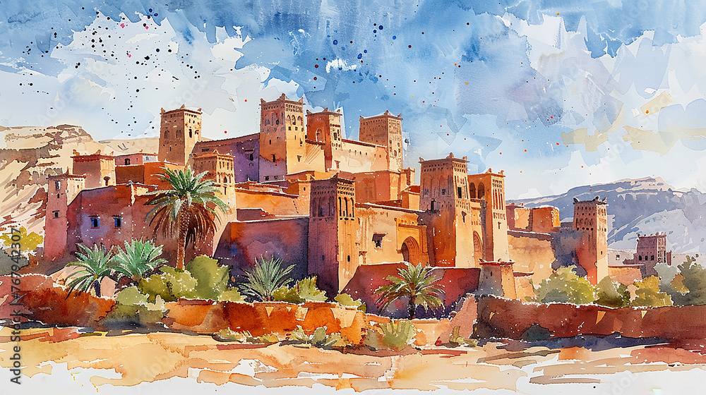 Wall mural watercolor illustration of morocco