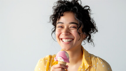 woman eating ice cream - obrazy, fototapety, plakaty
