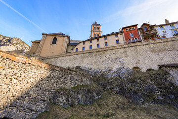 Collegiate Church of Our Lady and Saint Nicholas of Briançon above the walls of the fortified old...