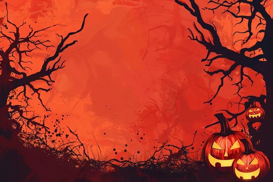 Spooky Halloween decoration background with eerie elements and copy space for custom text, vector illustration template