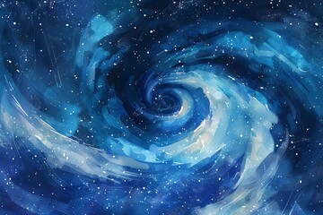 Swirling night sky with glowing stars in impressionist watercolor style, digital painting - obrazy, fototapety, plakaty