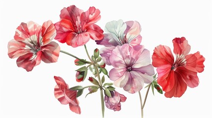 Watercolor hydrangea clipart with clusters of blue, purple, and pink flowers ,high detailed