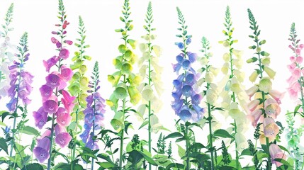 Watercolor foxglove clipart with tall spires of colorful flowers , 3D render - obrazy, fototapety, plakaty