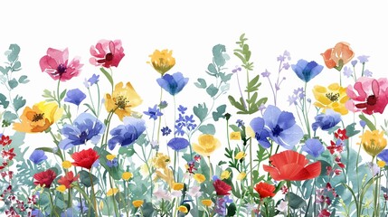 Fototapeta na wymiar Watercolor wildflower clipart featuring a mix of colorful blooms and greenery , 3D render