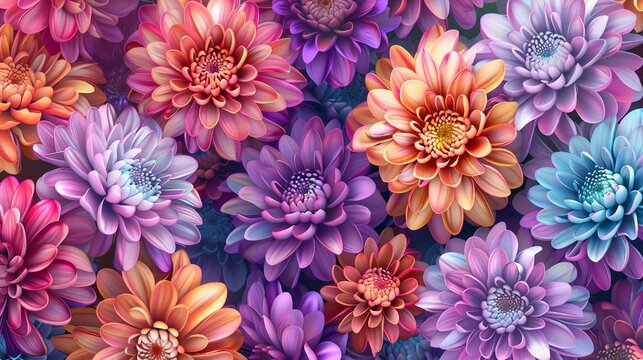 Watercolor chrysanthemum clipart with bold and vibrant blooms , 3D render