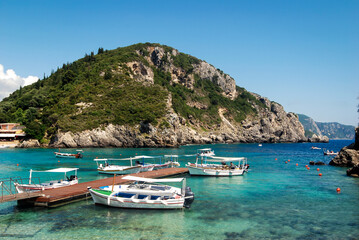 Obraz premium View from Agios Spyridonas beach in Palaiokastritsa village in northwestern Corfu Island, Greece