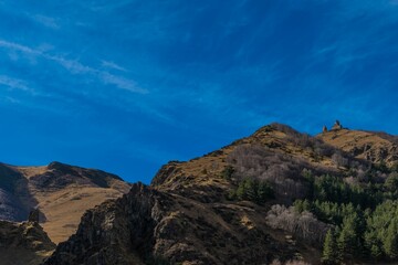 Stunning view of the historic Kazbegi Castle in the Mtskheta-Mtianeti region of Georgia