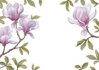 Hand painted acrylic illustration of magnolia flower. Perfect for poster, home textile, packaging design, stationery, wedding invitations and other prints - 767946523
