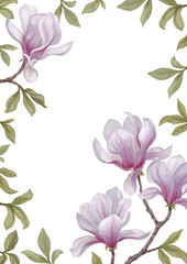 Hand painted acrylic illustration of magnolia flower. Perfect for poster, home textile, packaging design, stationery, wedding invitations and other prints - 767946561