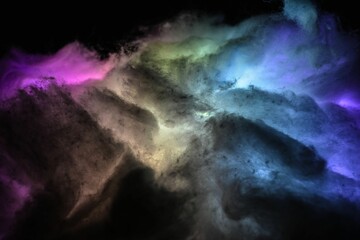 Vibrant array of powder being thrown against a dark background, creating an image of contrast