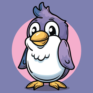 Cute purple bird cartoon character in pastel colors