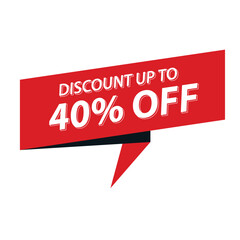 Red discount banner indicating a 40 percent off discount on a white background