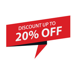 Red discount banner indicating a 20 percent off discount on a white background