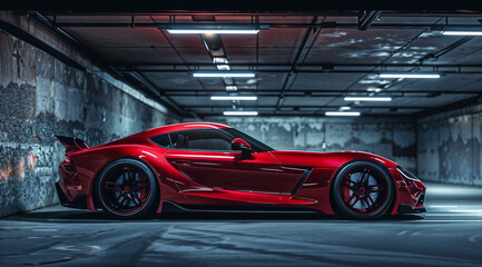 red sports car in the parking. Generative ai