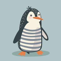 cartoon cute penguin in striped t-shirt, flat style vector illustration. - 767947339