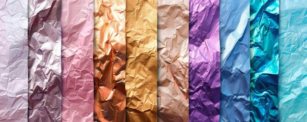 A series of colorful paper with different shades of pink, purple, and blue