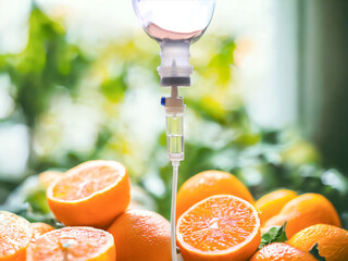 Vitamin iv drip natural green orangs therapy treatments concept.