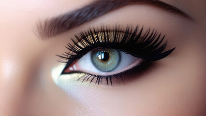 Obraz premium Close-up of a woman's eye with mascara-painted eyelashes