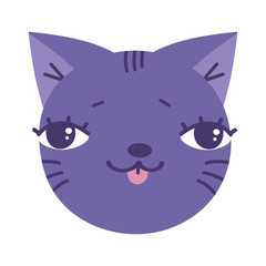 Cute hand drawn cat face with tongue hanging out. Kitten head. Cartoon childish design. Vector illustration