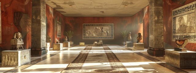 A 3D virtual museum tour, where 2D historical documents and artifacts are presented in their original contexts.