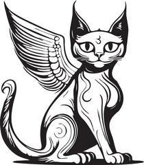 a cat with wings tattoo style design isolated on white