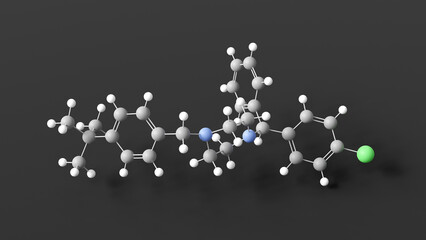 buclizine molecular structure, antihistamine, ball and stick 3d model, structural chemical formula with colored atoms