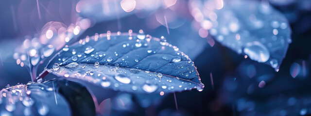A leaf with raindrops on it
