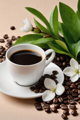 Obraz na płótnie Canvas Morning breakfast coffee, aromatic coffee in a cup.
