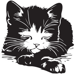 Vector illustration of a sleeping cat against a white background.