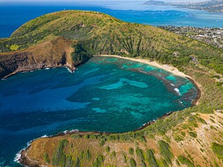 Aerial view of Hanauma Bay on the island of O'ahu in Hawaii
