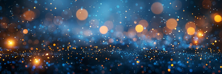 Obraz premium Christmas background with lights.golden glowing stars, and starry garland decoration. Christmas greeting cards, postcards, banners, Happy New Year Celebration Sparkles