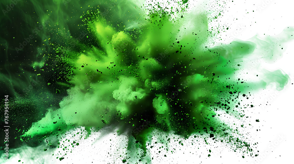 Wall mural a colorful green particle dust explosion on transparent background