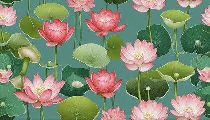 collection of lotus pods flowers isolated on a transparent background,   colorful background