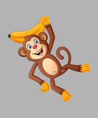 Cute Monkey Cartoon Vector Icon Illustration. Animals Premium Vector.